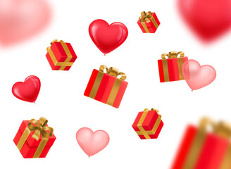 Aufkleber - Gift boxes and hearts falling down. Happy Valentines day concept