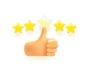 Aufkleber - Thumbs up and shining stars in a hand. 3d vector illustration