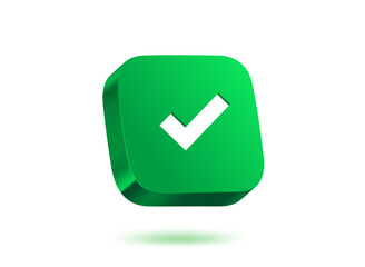 Aufkleber - Green button with check mark on green background. 3d vector illustration