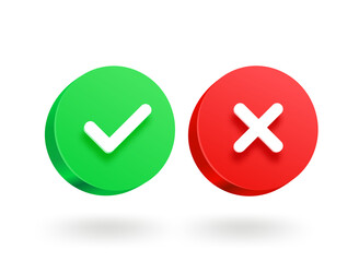 Fototapete - Green check mark and cross buttons. 3d vector buttons