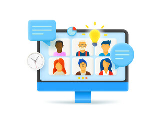 Aufkleber - Using modern computer for online video conference. Teamwork concept. 3d vector illustration