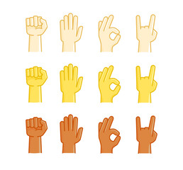 Poster - Different human races hand gestures comic style collection