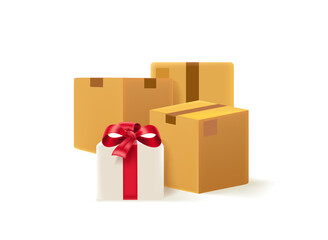 Poster - Postage boxes with map pin. Shipping concept.