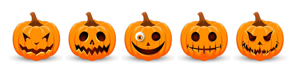 happy halloween banner. pumpkins isolated. main symbol of happy halloween holiday. orange pumpkins w