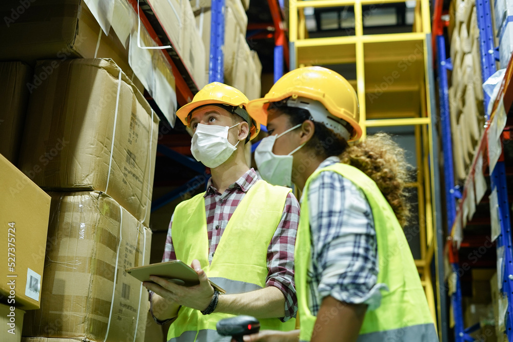 Worker inventory inspect staff checking and inspect package box with ...