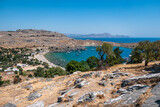 Fototapeta  - Beautiful view of Lindos beach in Rhodes island, Greece