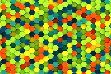 Poster - Multicolor Abstract Futuristic Polygons Hexagone Cubes Structure Background. 3d Rendering