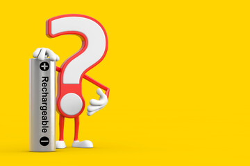 Poster - Question Mark Sign Cartoon Character Person Mascot with Rechargeable Battery. 3d Rendering