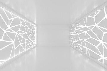 Aufkleber - Illuminated Empty Open Space, Corridor or Room Interior, White Abstract Modern Architecture Background. 3d Rendering