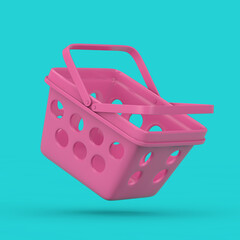 Wall Mural - Pink Cartoon Minimal Style Grocery Shopping Basket in Duotone Style. 3d Rendering