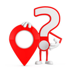 Aufkleber - Question Mark Sign Cartoon Character Person Mascot with Red Map Pointer Target Pin. 3d Rendering