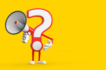 Aufkleber - Question Mark Sign Cartoon Character Person Mascot with Red Retro Megaphone. 3d Rendering