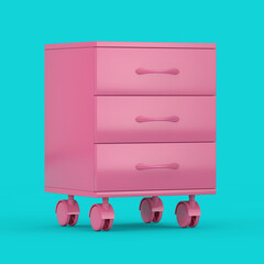 Poster - Pink Modern Room Bedside Table with Wheels in Duotone Style. 3d Rendering