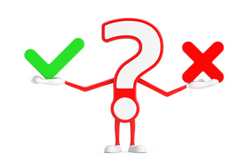 Aufkleber - Question Mark Sign Cartoon Character Person Mascot with Red Cross and Green Check Mark, Confirm or Deny, Yes or No Icon Sign. 3d Rendering