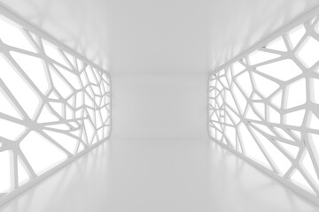 Poster - Illuminated Empty Open Space, Corridor or Room Interior, White Abstract Modern Architecture Background. 3d Rendering