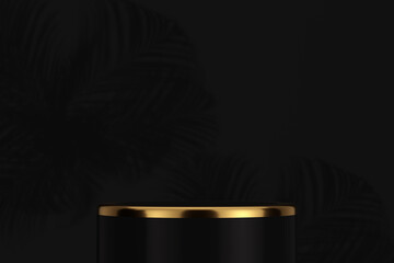 Poster -  Abstract Black Product Display Podium with Golden Top. 3d Rendering