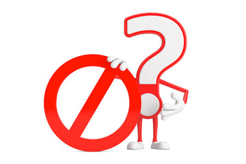 Aufkleber - Question Mark Sign Cartoon Character Person Mascot with Red Prohibition or Forbidden Sign. 3d Rendering