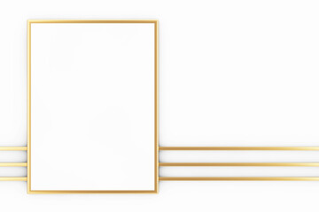 Aufkleber - Premium Abstract White Golden Blank Picture Frame Mockup with Abstract Golden Lines. 3d Rendering