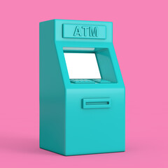 Poster - Business Technology Concept. Blue Cartoon Style ATM Deposit Machine in Duotone Style. 3d Rendering