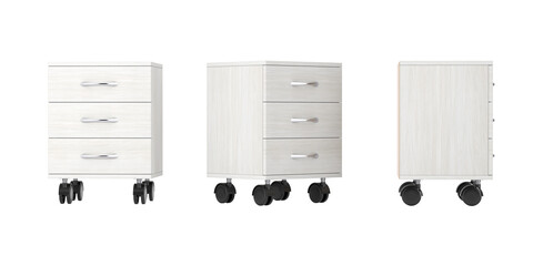 Poster - White Modern Room Bedside Table with Wheels. 3d Rendering