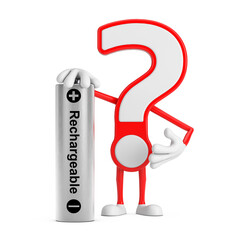 Poster - Question Mark Sign Cartoon Character Person Mascot with Rechargeable Battery. 3d Rendering