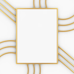 Aufkleber - Premium Abstract White Golden Blank Picture Frame Mockup with Abstract Golden Lines. 3d Rendering