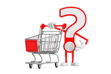 Aufkleber - Question Mark Sign Cartoon Character Person Mascot with Shopping Cart Trolley. 3d Rendering