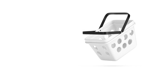 Poster - White Cartoon Minimal Style Grocery Shopping Basket. 3d Rendering