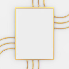 Aufkleber - Premium Abstract White Golden Blank Picture Frame Mockup with Abstract Golden Lines. 3d Rendering