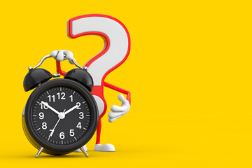 Poster - Question Mark Sign Cartoon Character Person Mascot with Alarm Clock. 3d Rendering