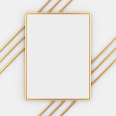 Aufkleber - Premium Abstract White Golden Blank Picture Frame Mockup with Abstract Golden Lines. 3d Rendering