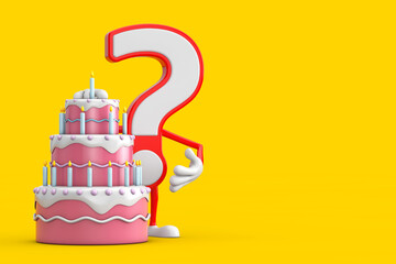 Aufkleber - Question Mark Sign Cartoon Character Person Mascot with Birthday Cartoon Dessert Tiered Cake and Candles. 3d Rendering