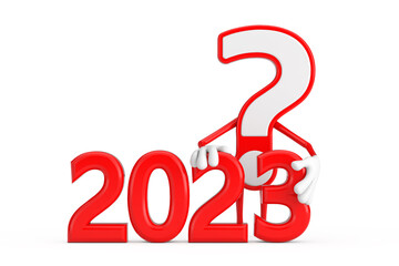 Aufkleber - Question Mark Sign Cartoon Character Person Mascot with Red 2023 New Year Sign. 3d Rendering