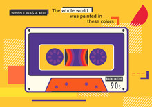 Colorful Bright Retro Background With A Retro Cassette Tape And An Inscription Back To The 90s