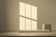 Abstract golden textured blocks showcase scene 3d rendering with window shadow and warm sunlight for presentation product