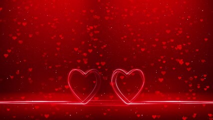 Wall Mural - Looped two heart shapes animation on red decorated copy space background.