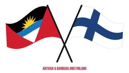 Antigua & Barbuda and Finland Flags Crossed & Waving Flat Style. Official Proportion. Correct Colors