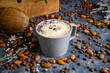 raf coffee lavender with coconut on cup on grey table