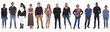 front view of large group o people on white background
