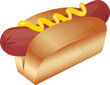 Hotdog in classic split-top bun with mustard, American style