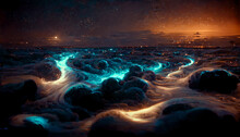Ocean Fantasy Night Landscape Sea Starry Dark Waves Stars Sky On Another Planet