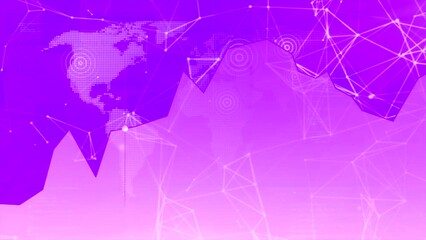 Poster - Orange and purple background. Design.The light circles behind expand and the grids of molecules fly in cartoon animation.