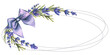 Oval frame with a bow and twigs and lavender flowers. Watercolor illustration. Board from a large set of LAVENDER SPA. For registration and design of certificates, invitations, menus, spa salons.
