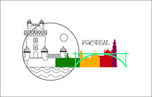 Portugal Famous Places Drawing Vector Illustration