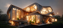 Organic Realistic House Design Full Detail Hdri Lights Digital Art Illustration Painting Hyper Realistic