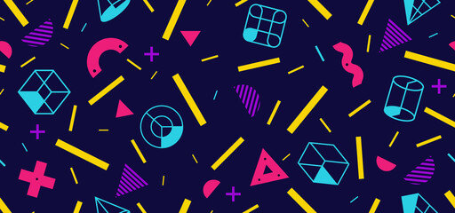 Wall Mural - background in the style of the 80s with multicolored geometric shapes. illustration for hipsters mem
