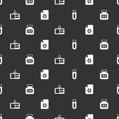 Poster - Set USB flash drive, Inkwell, Identification badge and Document settings on seamless pattern. Vector