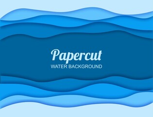 Papercut water background. Poster or banner for website with natural and organic patterns. Place for text, slide for presentation and wallpaper for computer or phone. Cartoon flat vector illustration