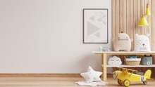 Mockup Wall In The Children's Room,living Room Interior On Wall White Color Background.3d Rendering