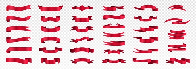 Wall Mural - collection of red ribbons. set of graphic elements for website on copy space. page design, curved li